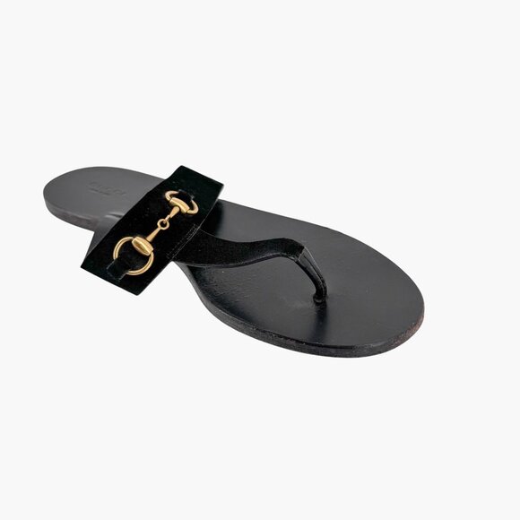 Gucci Horsebit Black Suede Flat Thong Flip Flop Sandals Size 40 US 10 Women - Picture 13 of 16